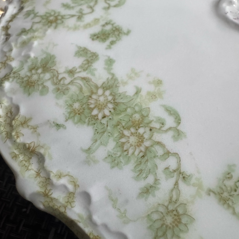 Vintage Elite Works Limoges France Covered Dish Vegetable Serving Green Floral - Picture 13 of 15